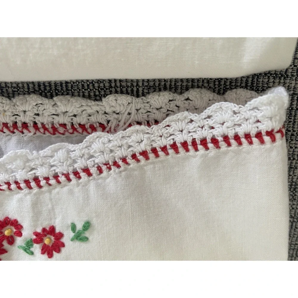 2 Vintage White Hand-stiched Needlepoint Floral Standard‎ Size Pillowcase